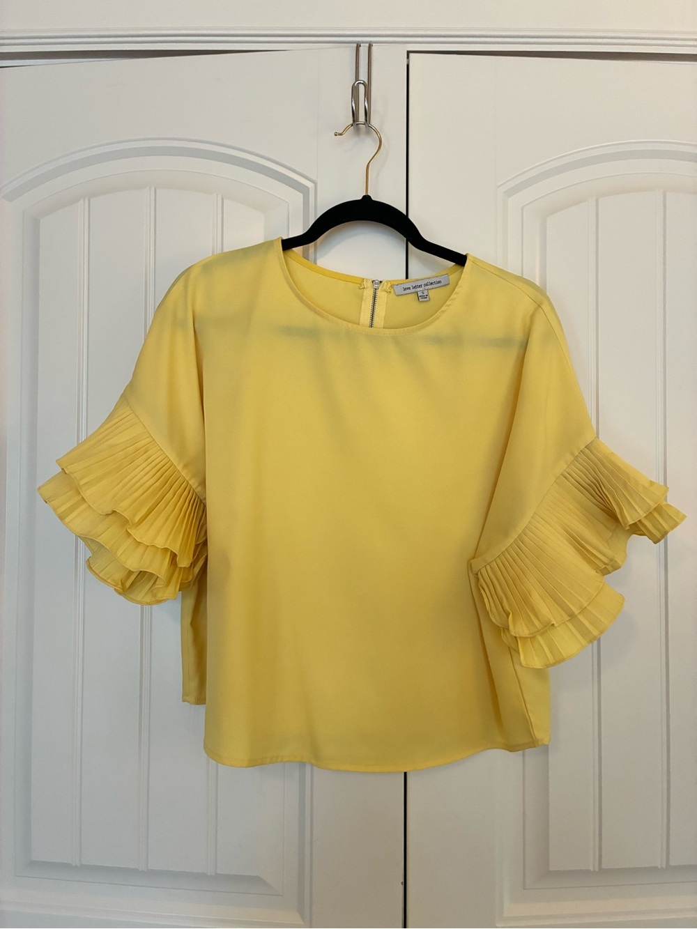 Pleated Ruffle-Sleeve Yellow Blouse by Love Letter Collection
